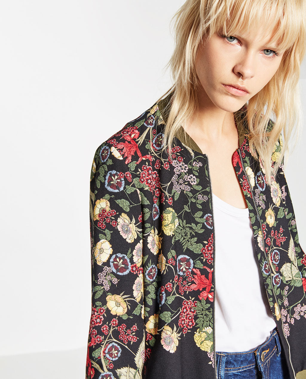 FLORAL PRINT BOMBER JACKET