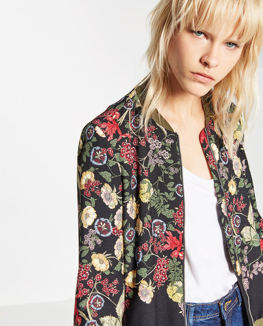 FLORAL PRINT BOMBER JACKET