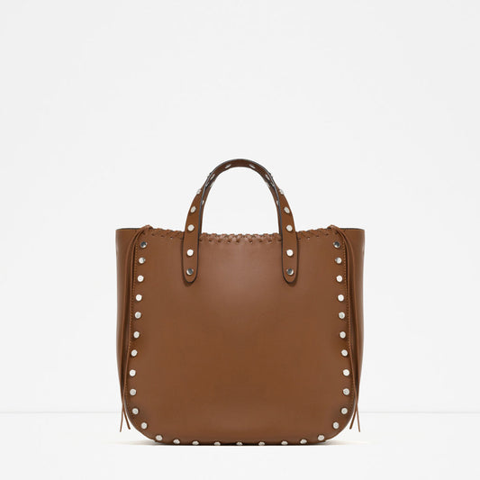 STUDDED LEATHER TOTE