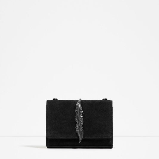 LEATHER CROSS BODY BAG WITH METAL DETAIL